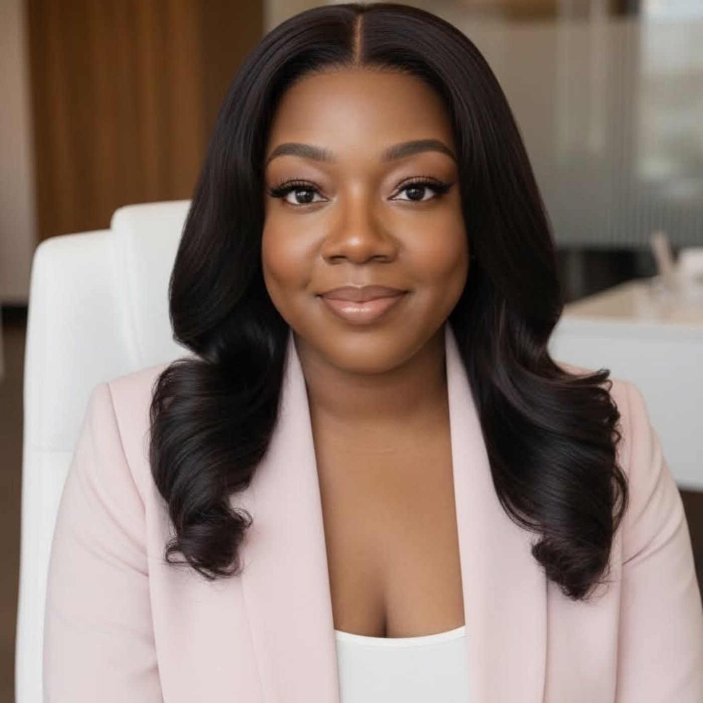 TyNesha Cooke wearing a blush blazer